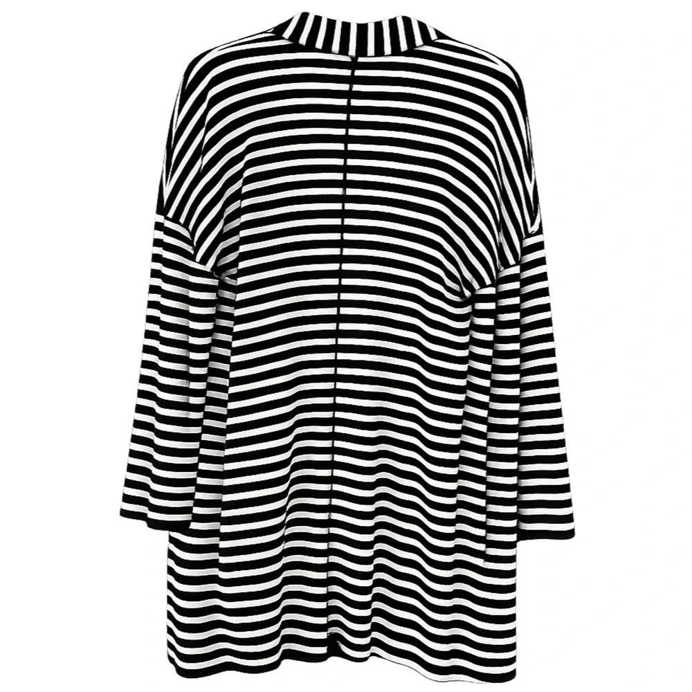 T By Talbots Women's Striped Open Front Cardigan PM Black White Casual Preppy